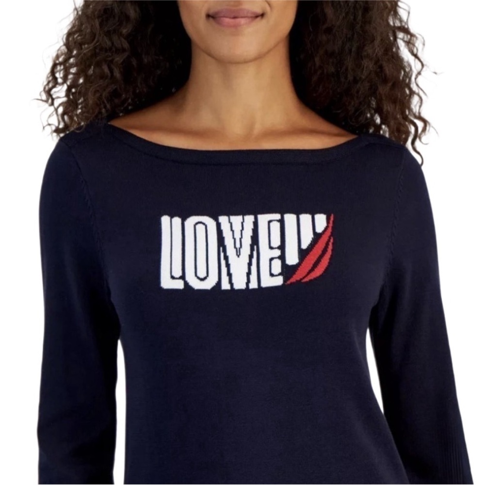 Nautica Jeans NWT Boatneck Love Sweater Navy Size Large ⛵️ 🇺🇸